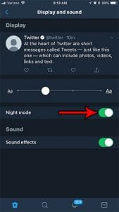 holw to enable night mode in twitter on iphone