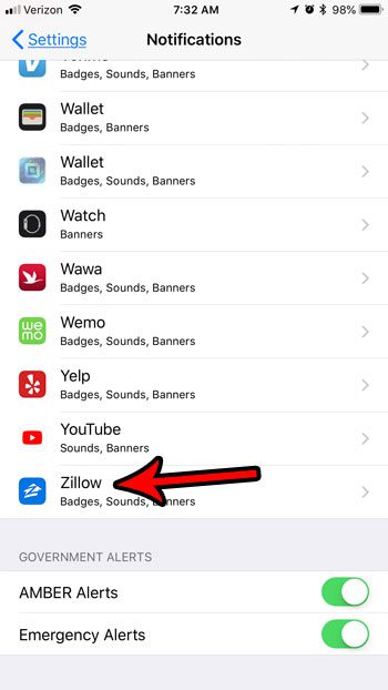 change zillow iphone notifications