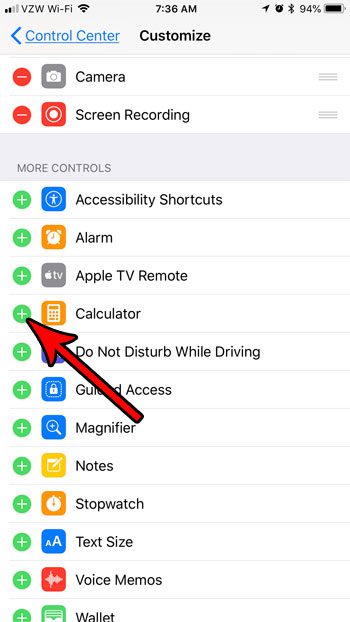 put calculator on swipe up iphone menu