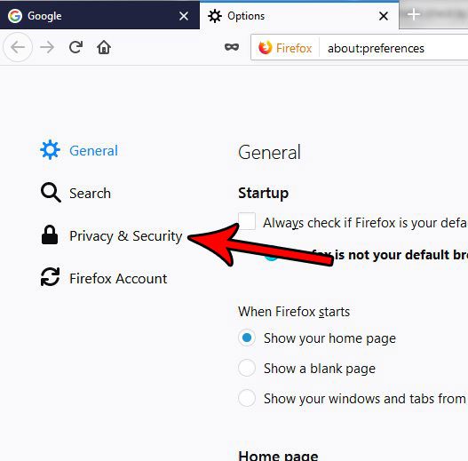 firefox privacy and security tab