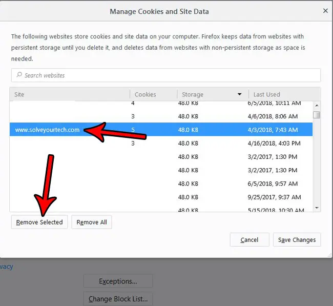 how delete cookies one website firefox