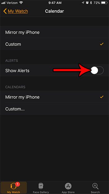 how to disable calendar alerts on apple watch