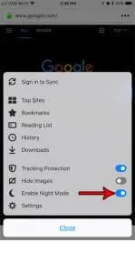 how to enable or disable night mode in firefox on an iphone