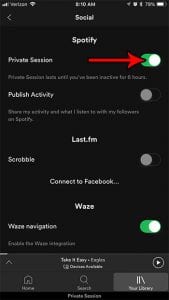 how to enable a private session in spotify on an iphone 7