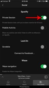 how to enable a private session in spotify on an iphone 7