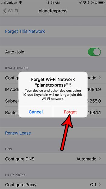 how to forget a wifi network on an iphone 7