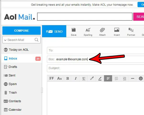 how to bcc in aol mail