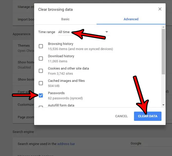 how to delete all saved passwords google chrome