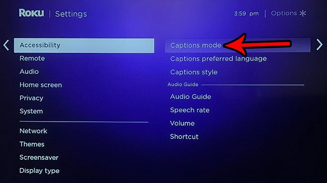 select the captions mode option