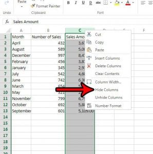 how to hide a column in excel online