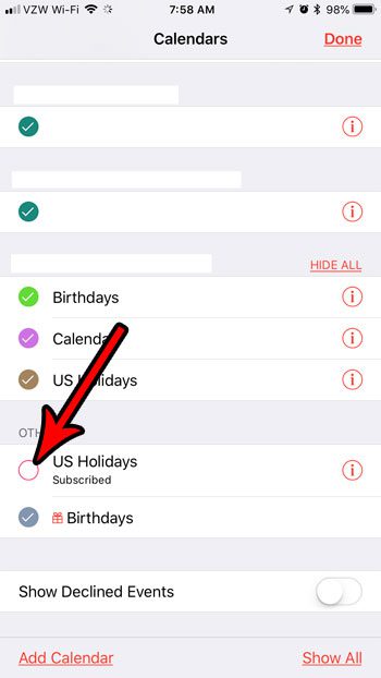 how to hide holidays on the iphone calendar