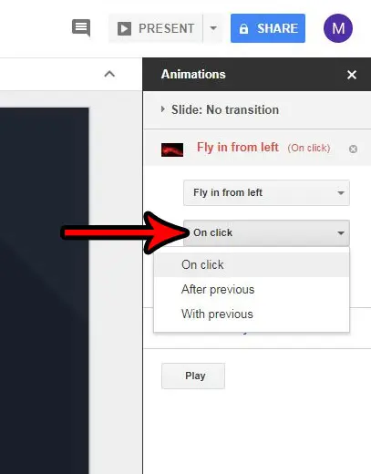 choose animation trigger google slides