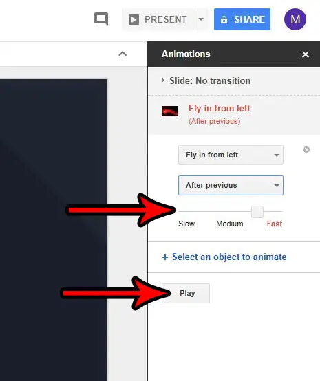 how to make picture fly in google slides