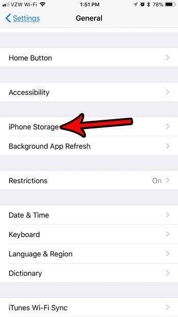 open the iphone storage menu