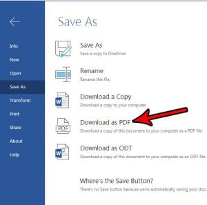 how to save as a pdf from word online