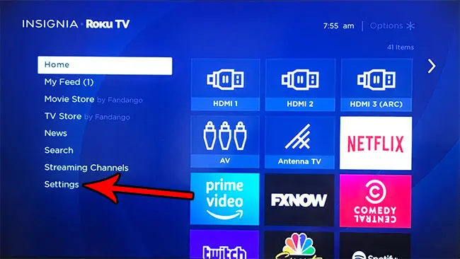 open roku tv settings menu