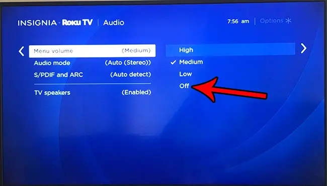 how to turn off roku tv menu clicks