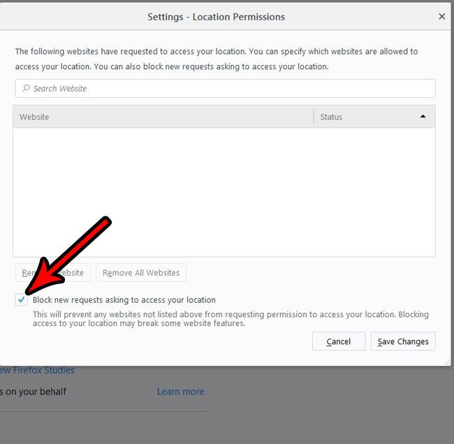 how to make Firefox always block location