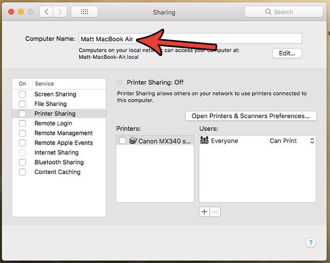 how to change your computer name on a macbook air