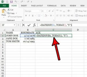 how to calculate age in excel 2013