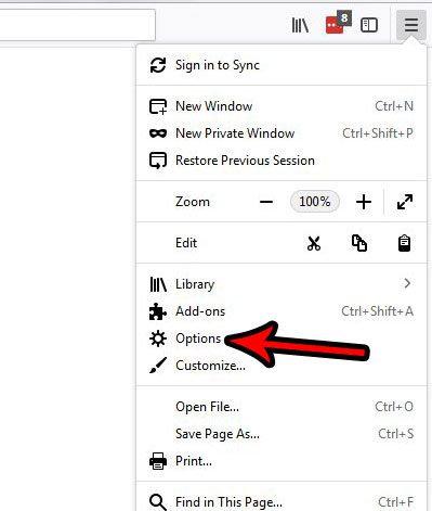 firefox options menu