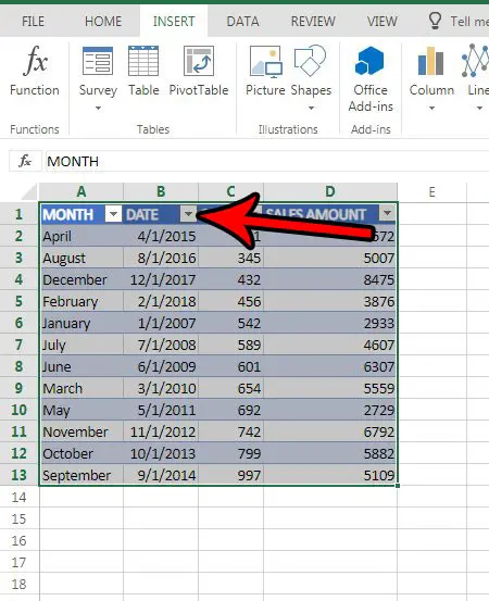 table date sorting excel online