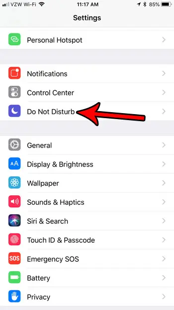 open the do not disturb menu