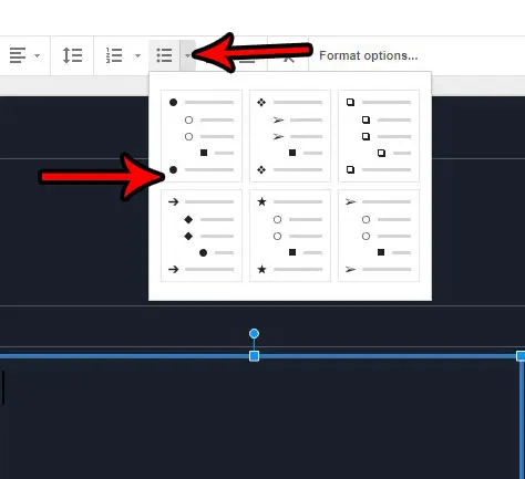 how to create a bullet list in google slides