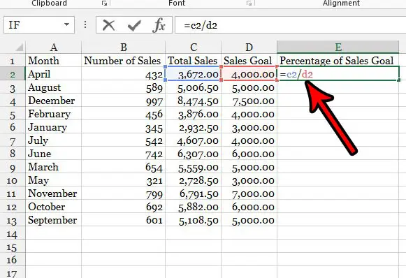 percentage formula in excel 2013