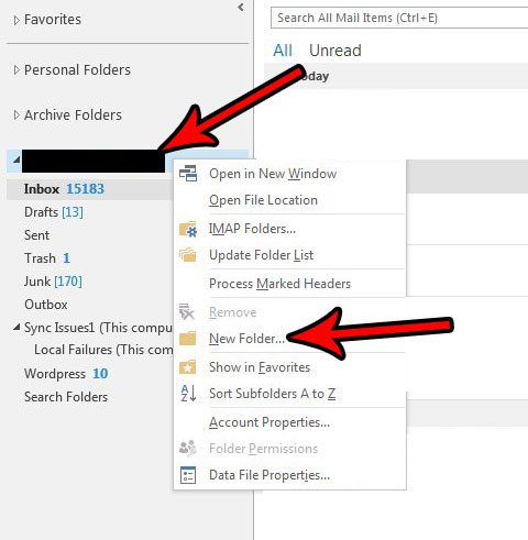 create new folder in outlook