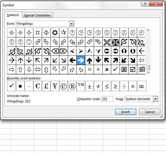 add arrow to cell in excel 2013