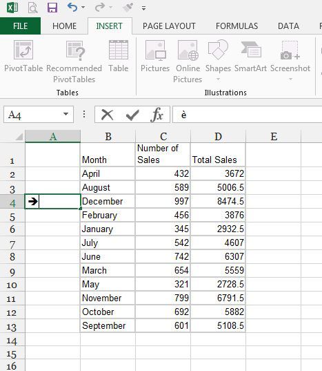 how to insert arrow in excel 2013