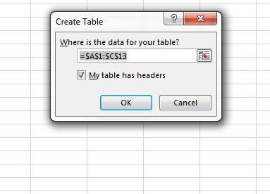 create table with column names in excel