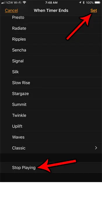 iphone clock timer stop playing media