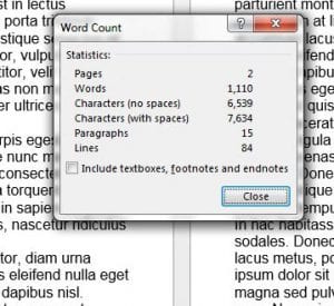 microsoft word character count example