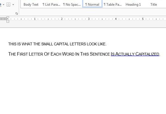 small caps in word example