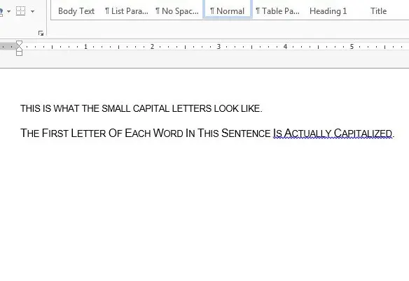 small caps in word example