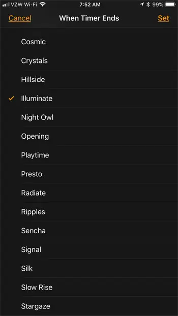 select the timer sound on iphone