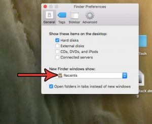 click the dropdown menu for new finder window