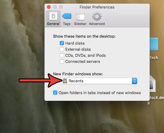 click the dropdown menu for new finder window