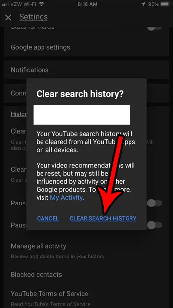 iphone how clear youtube search history