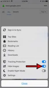 how to hide images in firefox on an iphone