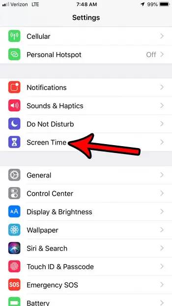 open screen time menu