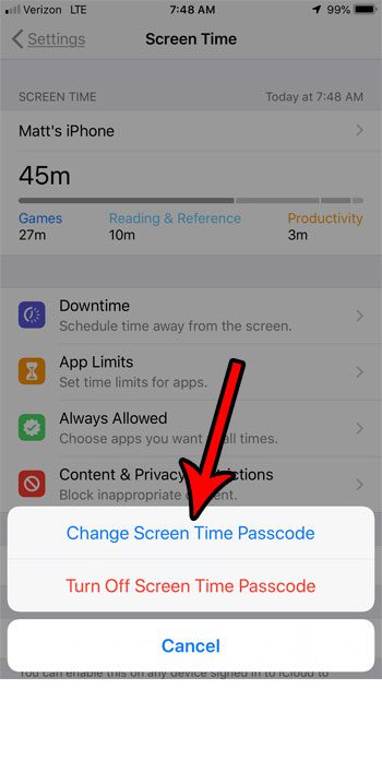 use a different passcode for iphone screen time