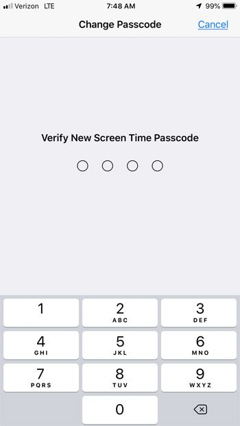 confirm new screen time passcode