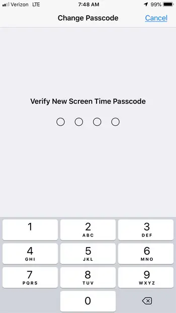 confirm new screen time passcode