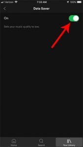 how to enable data saver in spotify on iphone