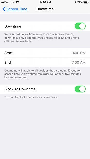 how to enable downtime on iphone 7