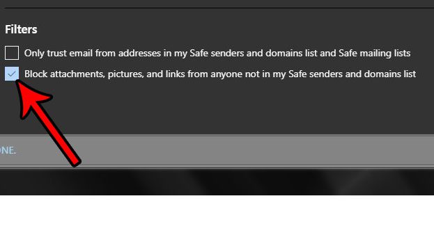 only accept attachments and links from safe senders in outlook.com