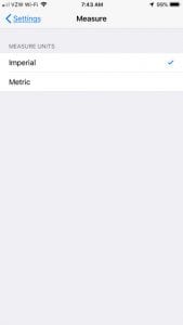switch imerial metric measure iphone